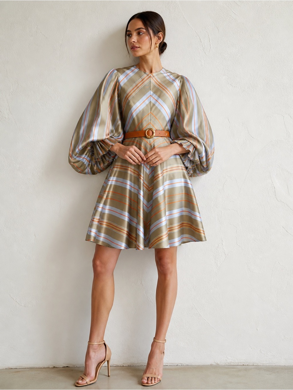Roksanda Contemporary Stripe Midi Dress Beige Blue Orange Size S